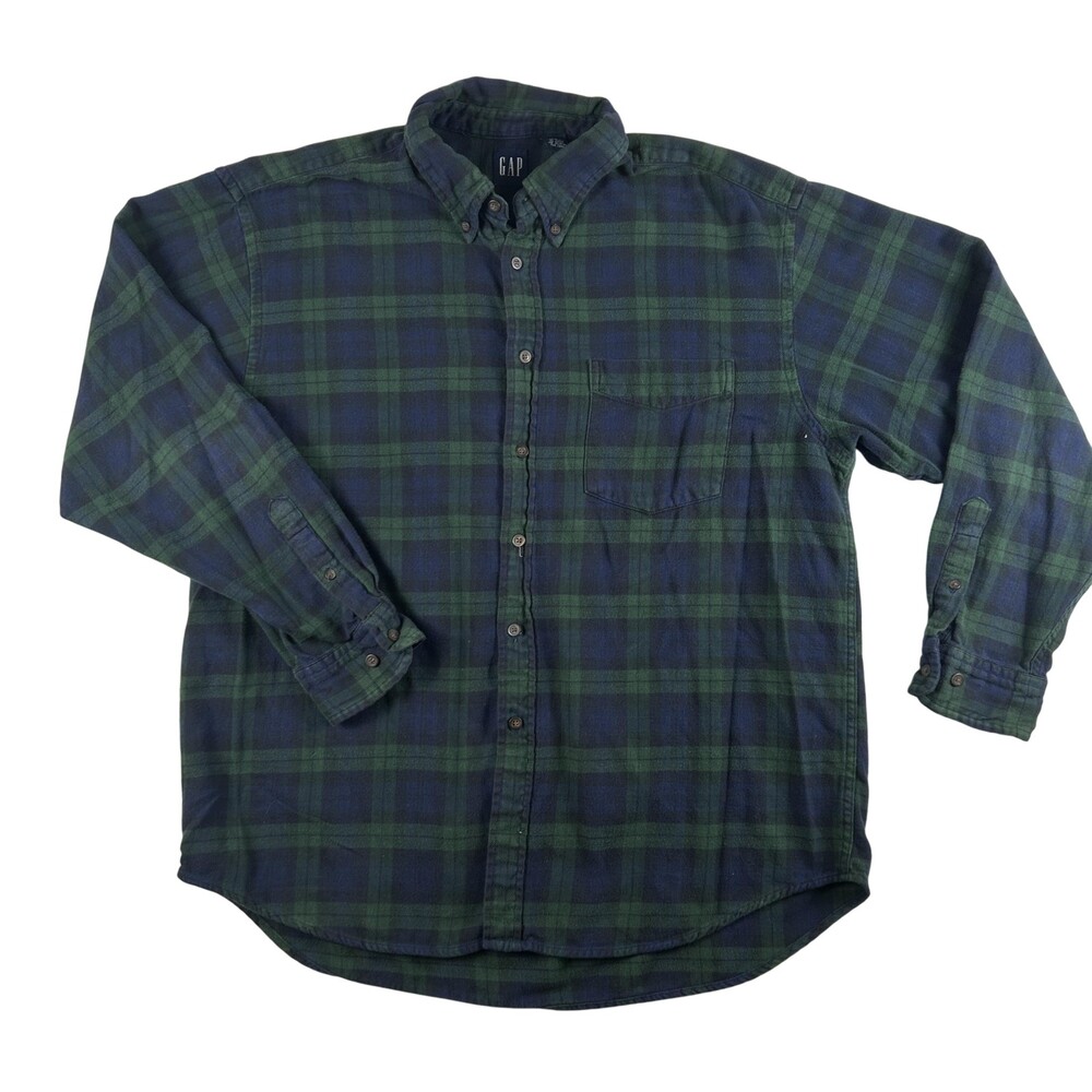 GAP Shirt Mens Large Green Plaid Flannel Button Down Long Sleeve Chest Pocket